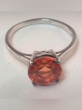 Sterling Silver & Orange Faceted Gemstone Ring